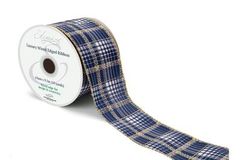 Eleganza Wired Edge Luxury Tartan Blue Silver Metallic No.493 63mm x 9.1m - Christmas Ribbon